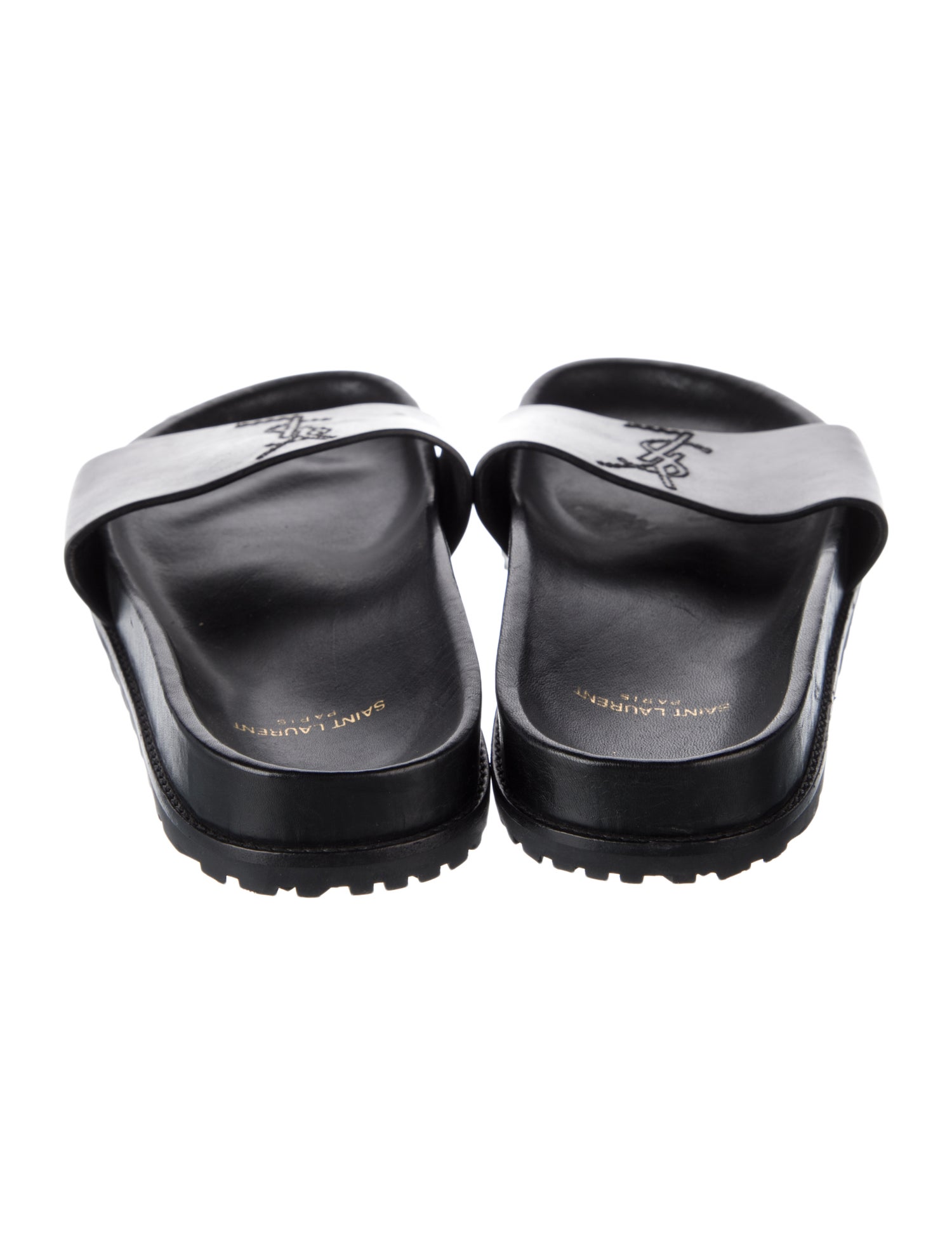 Saint Laurent Leather Embroidered Accent Slides